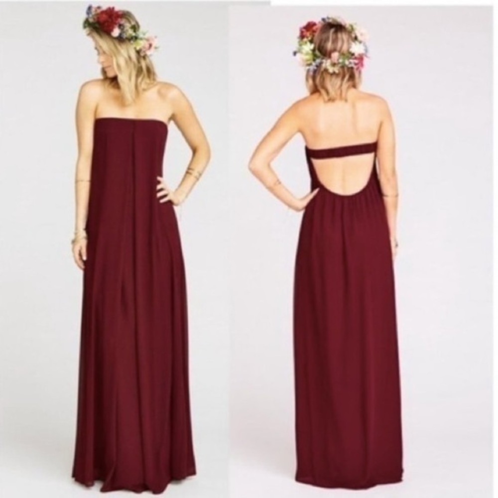 Show Me Your MuMu Strapless Backless Maxi Dress in Burgundy